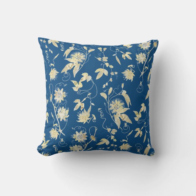 Elegant Floral on Classic Blue Cushion (Front)