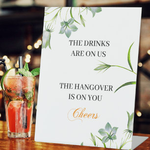 Elegant Floral Open Bar wedding reception  Pedestal Sign