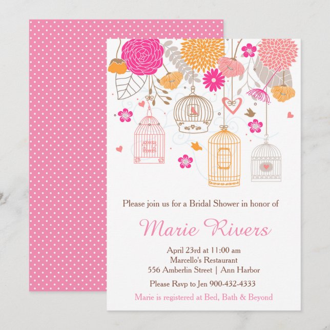 Elegant Floral Orange and Pink Bridal Shower Invitation (Front/Back)