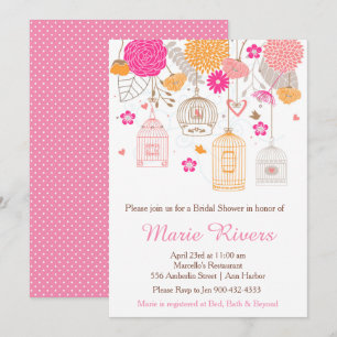 Elegant Floral Orange and Pink Bridal Shower Invitation