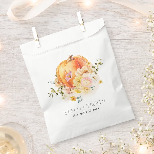 Elegant Floral Orange Autumn Pumpkin Wedding Favour Bags (Clipped)