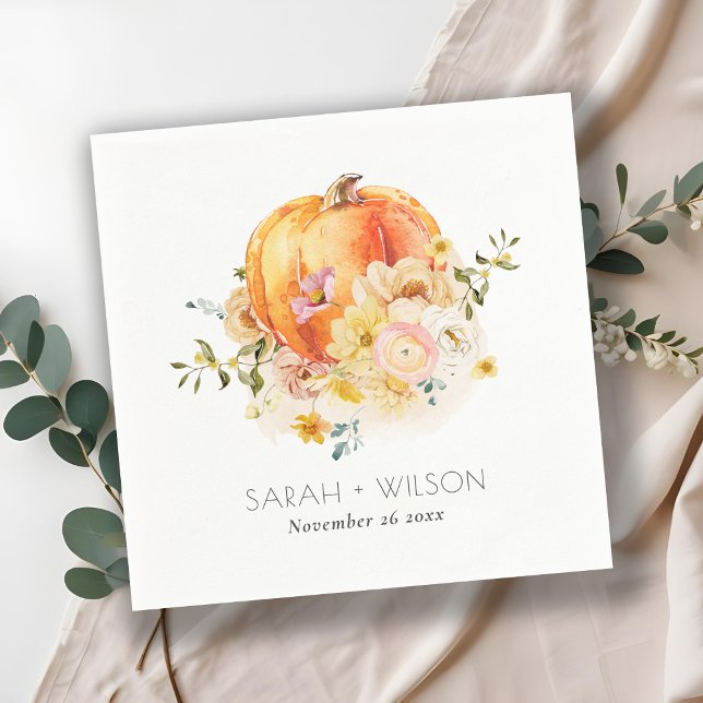 Elegant Floral Orange Autumn Pumpkin Wedding Napkin (Creator Uploaded)