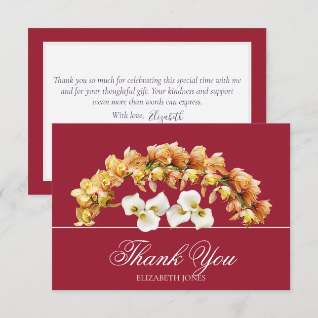Elegant Floral Orchid & Lily Bridal Thank You Card (Front/Back)