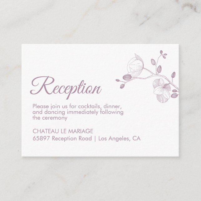 Elegant floral orchids modern simple reception enclosure card (Front)