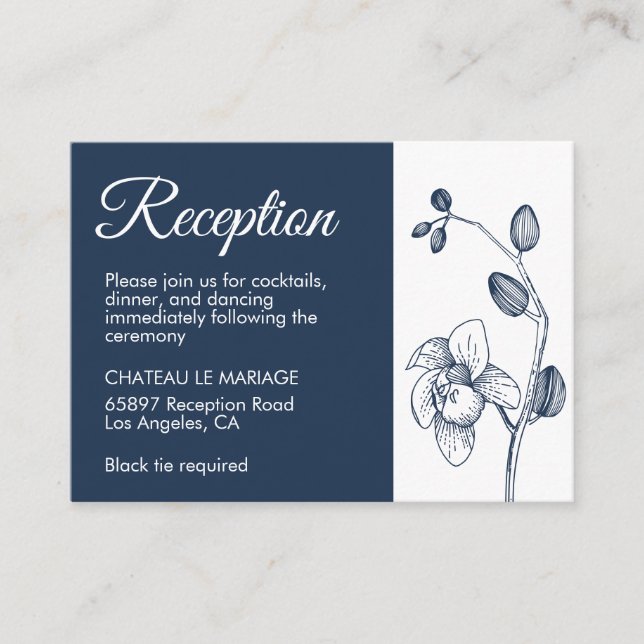 Elegant floral orchids modern simple reception enclosure card (Front)