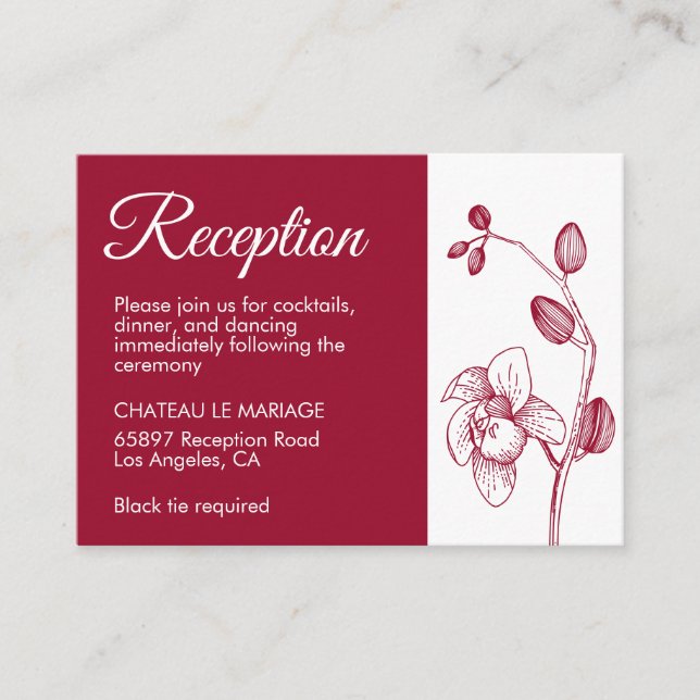 Elegant floral orchids modern simple reception enclosure card (Front)