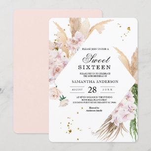 Elegant Floral Orchids & Pampas Beauty Frame Invitation