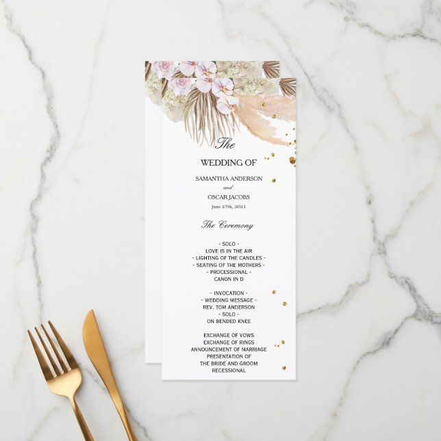 Elegant Floral Orchids & Pampas Beauty Frame Menu (Front/Back In Situ)