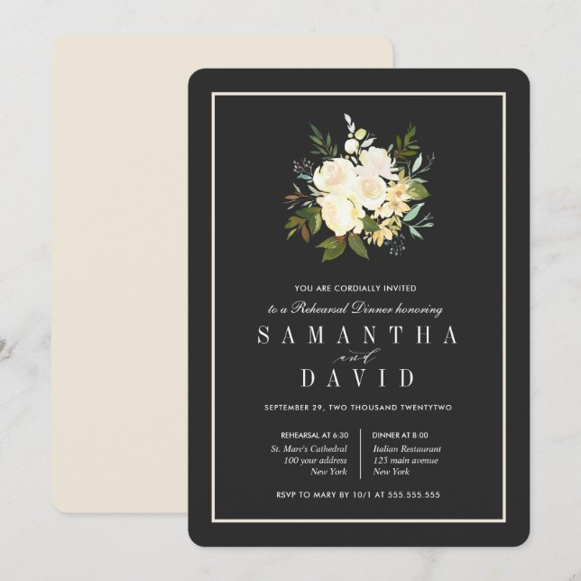 Elegant Floral Organic Wedding  Rehearsal Dinner Invitation (Front/Back)