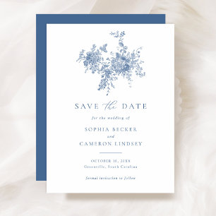 Elegant Floral Ornament Navy Blue Save the Date Invitation