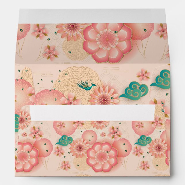 Elegant Floral Ornament, Spring Peach Garden Envelope (Back (Bottom))