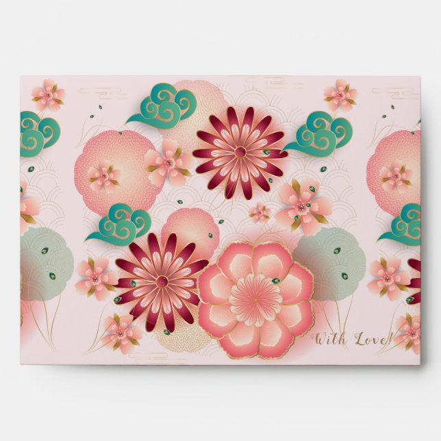 Elegant Floral Ornament, Spring Peach Garden Envelope (Front)
