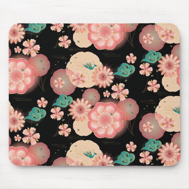 Elegant Floral Ornament Spring Peach Garden Mouse Mat (Front)