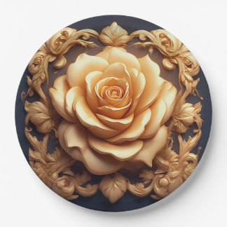 Elegant Floral Ornament With Golden Accents Paper Plate
