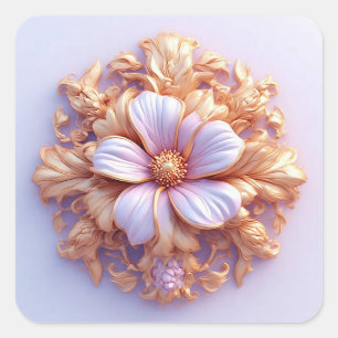 Elegant Floral Ornament With Golden Accents Square Sticker