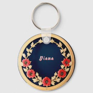 Elegant Floral Ornamental Design Key Ring