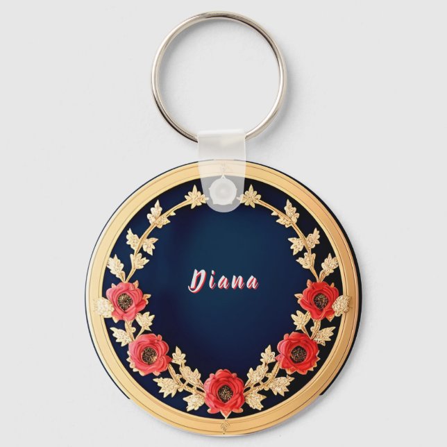 Elegant Floral Ornamental Design Key Ring (Front)