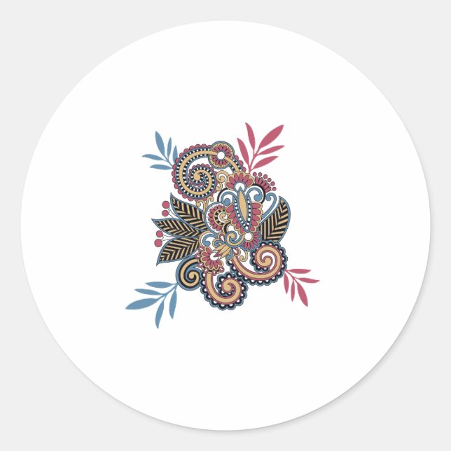 Elegant Floral Paisley Design, Mandala design Classic Round Sticker (Front)