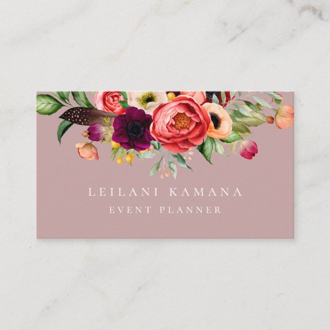Elegant Floral Pale Mauve Business Card (Front)