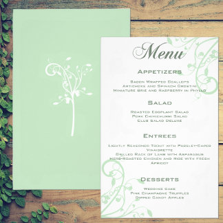 Elegant Floral Pale Pastel Green Wedding Menu