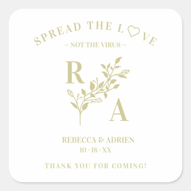 Elegant Floral Pandemic Wedding Sanitizer Hand Gel Square Sticker (Front)