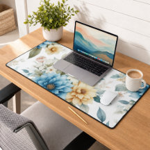 Elegant Floral Pastel Blue and Yellow on White 