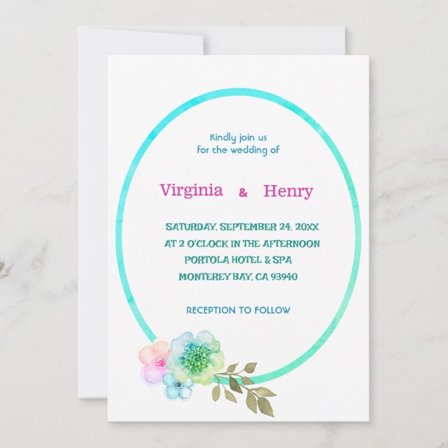 Elegant Floral Pastel Frame Wedding Invitation (Front)
