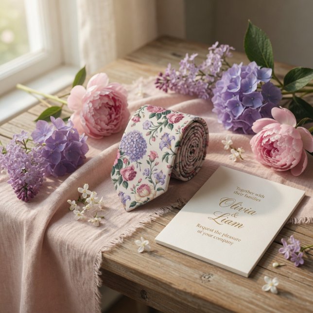 Elegant Floral Pastel Hydrangea Rose Tie (Creator Uploaded)