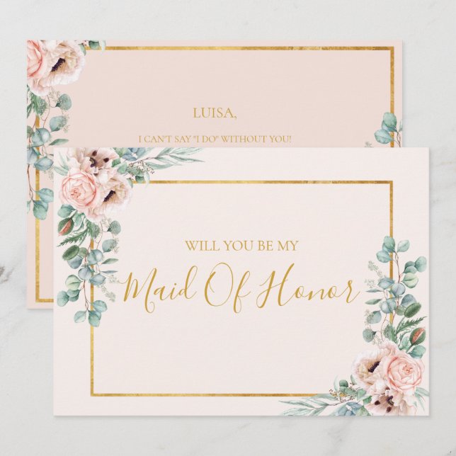 Elegant Floral Pastel Maid Of Honour Proposal Card (Front/Back)