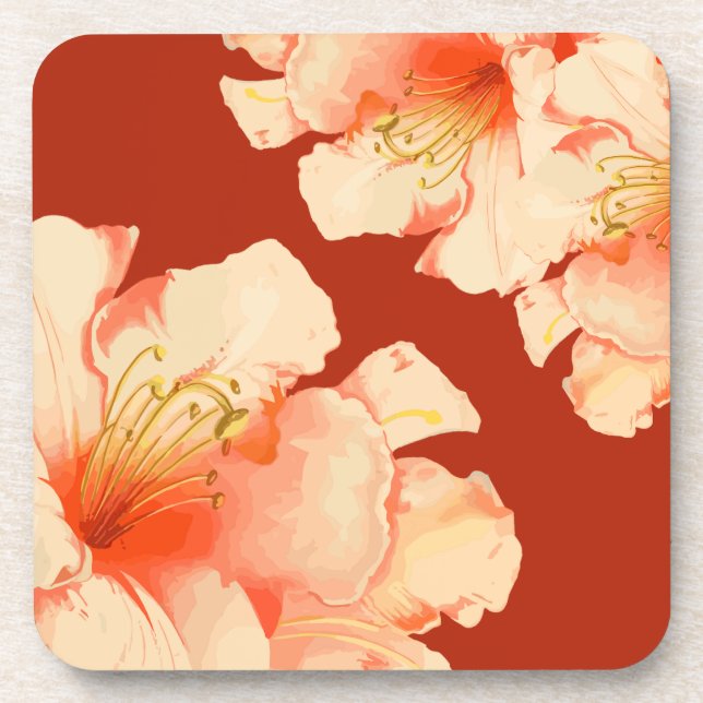 Elegant Floral Pastel Peach Hard plastic coaster (Front)