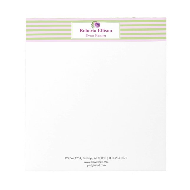 Elegant Floral Pastel Stripes Personalized Notepad (Front)
