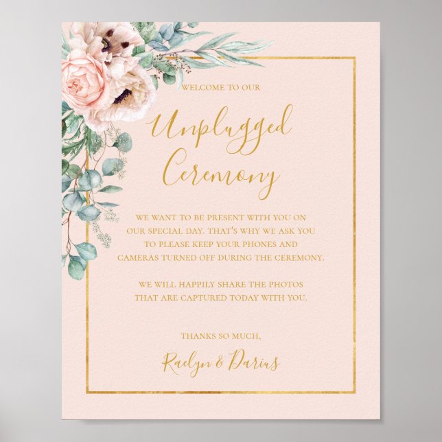 Elegant Floral | Pastel Unplugged Ceremony Sign (Front)