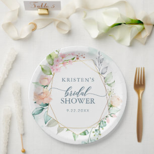 Elegant Floral Pastel Watercolor Geometric Wedding Paper Plate