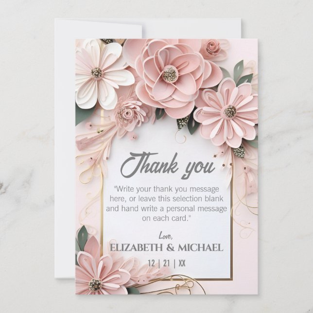Elegant Floral Pastel Wedding Paper Quilling Frame Thank You Card (Front)