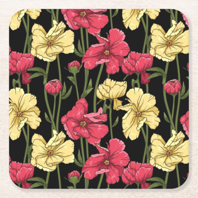 Elegant floral pattern 2 square paper coaster (Front)