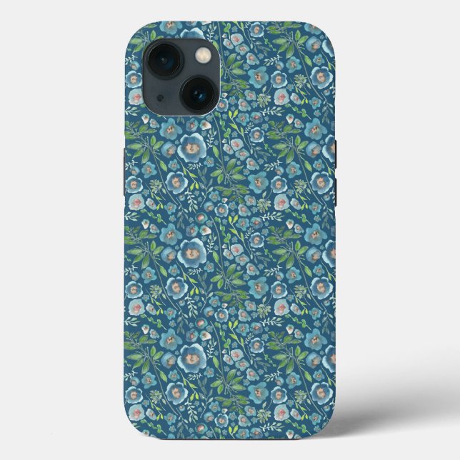 Elegant Floral Pattern Blue Case-Mate iPhone Case (Back)