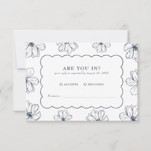 Elegant Floral Pattern Blue Wedding RSVP Card