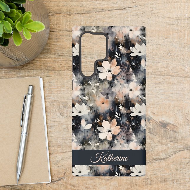 Elegant Floral Pattern | Botanical Custom Name Samsung Galaxy S22 Ultra Case (Creator Uploaded)