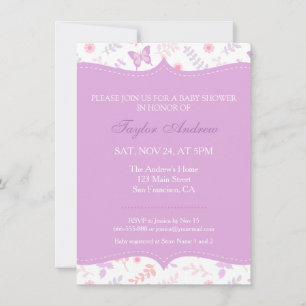 Elegant Floral Pattern Butterfly Baby Shower Invitation