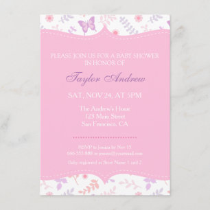 Elegant Floral Pattern Butterfly Baby Shower Invitation