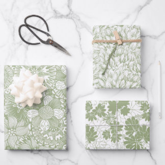 Elegant  Floral Pattern Chic Sage Green Wrapping Paper Sheet