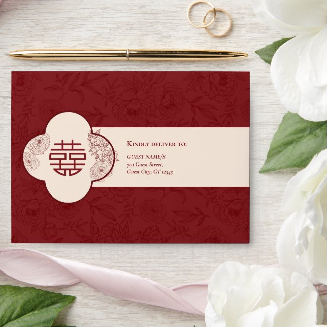 Elegant Floral Pattern Chinese Wedding Invitation Envelope (Wedding)