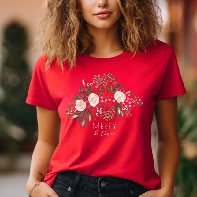 Elegant Floral Pattern Christmas Holiday  T-Shirt (Elegant Floral Pattern Christmas Holiday T-Shirt)