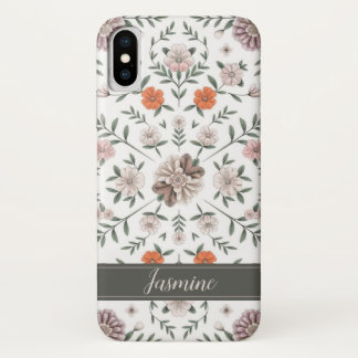 Elegant Floral Pattern Custom Name iPhone Case X