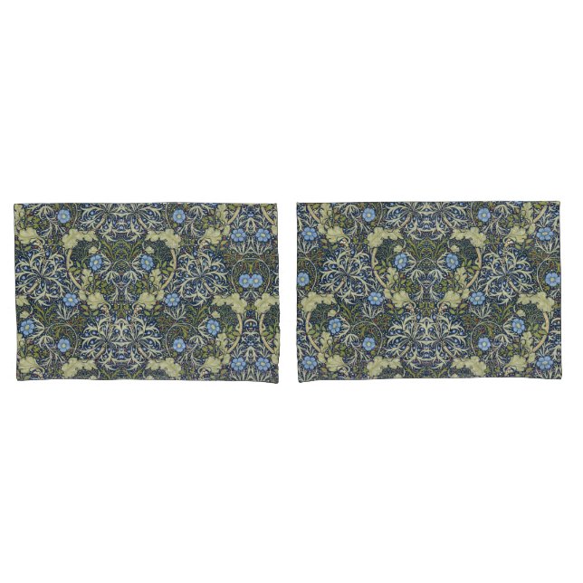 Elegant Floral Pattern Flowers Seaweed Green Blue  Pillowcase (Front-Set)