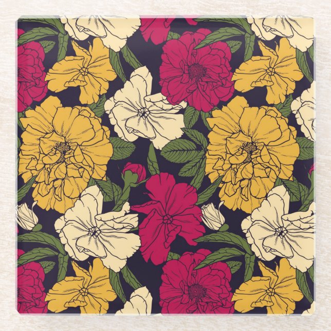 Elegant floral pattern glass coaster (Front)