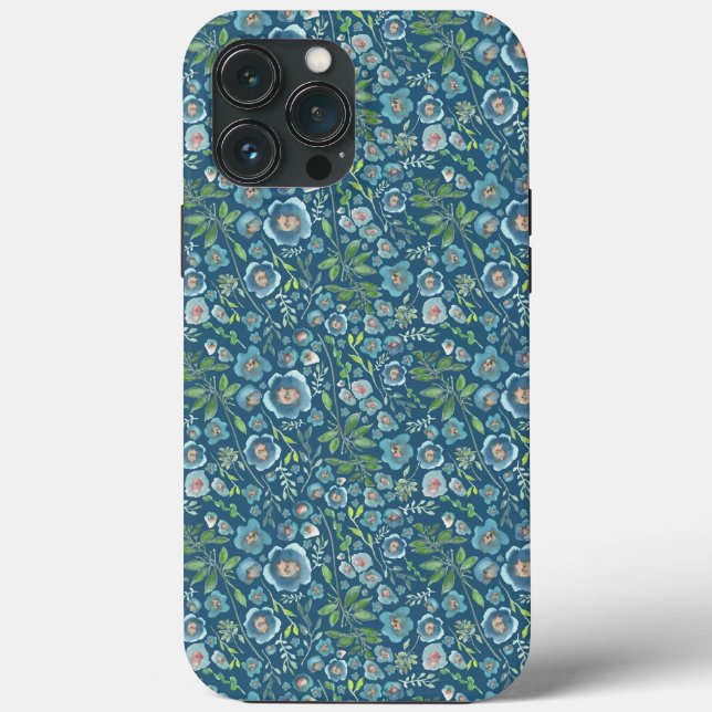 Elegant Floral Pattern Green Blue Case-Mate iPhone Case (Back)