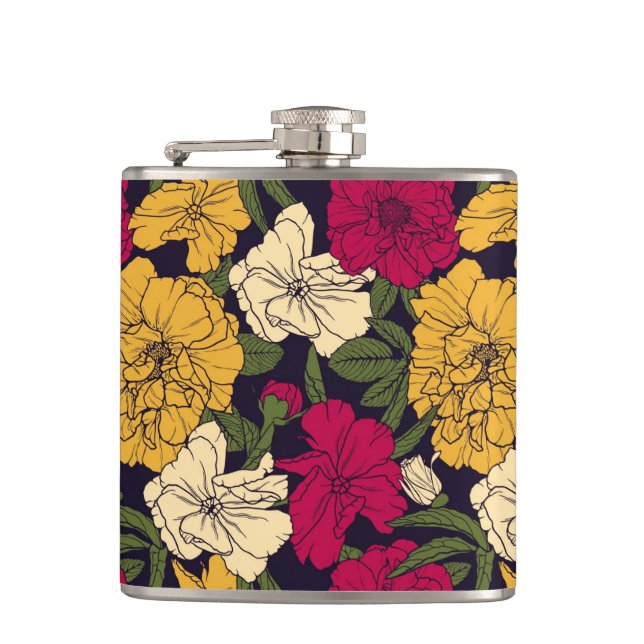 Elegant floral pattern hip flask (Front)