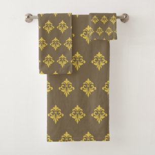Elegant Floral Pattern in Beige and Golden Bath Towel Set