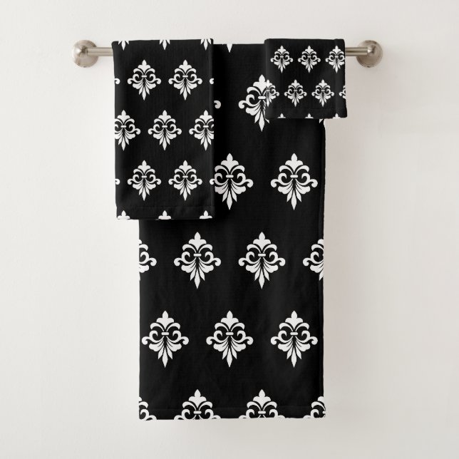 Elegant Floral Pattern in Black and White Bath Towel Set (Insitu)